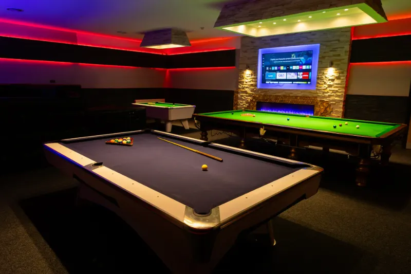 A pool table ready for play